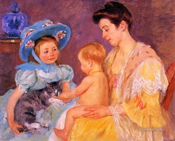 動物 Painting - 猫と遊ぶ子供たち 印象派 母親の子供たち メアリー・カサット